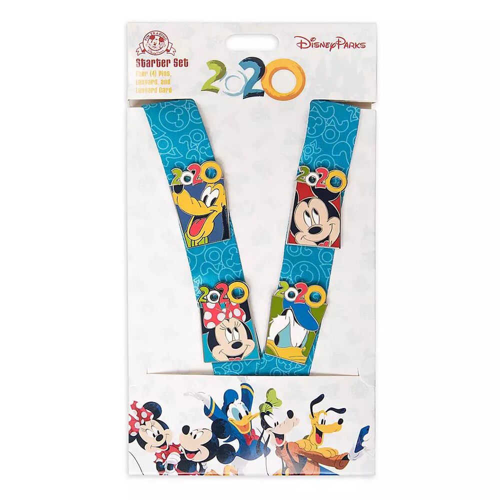 Disney Parks 2020 Starter Set 4 Pins Lanyard With Card Holder New